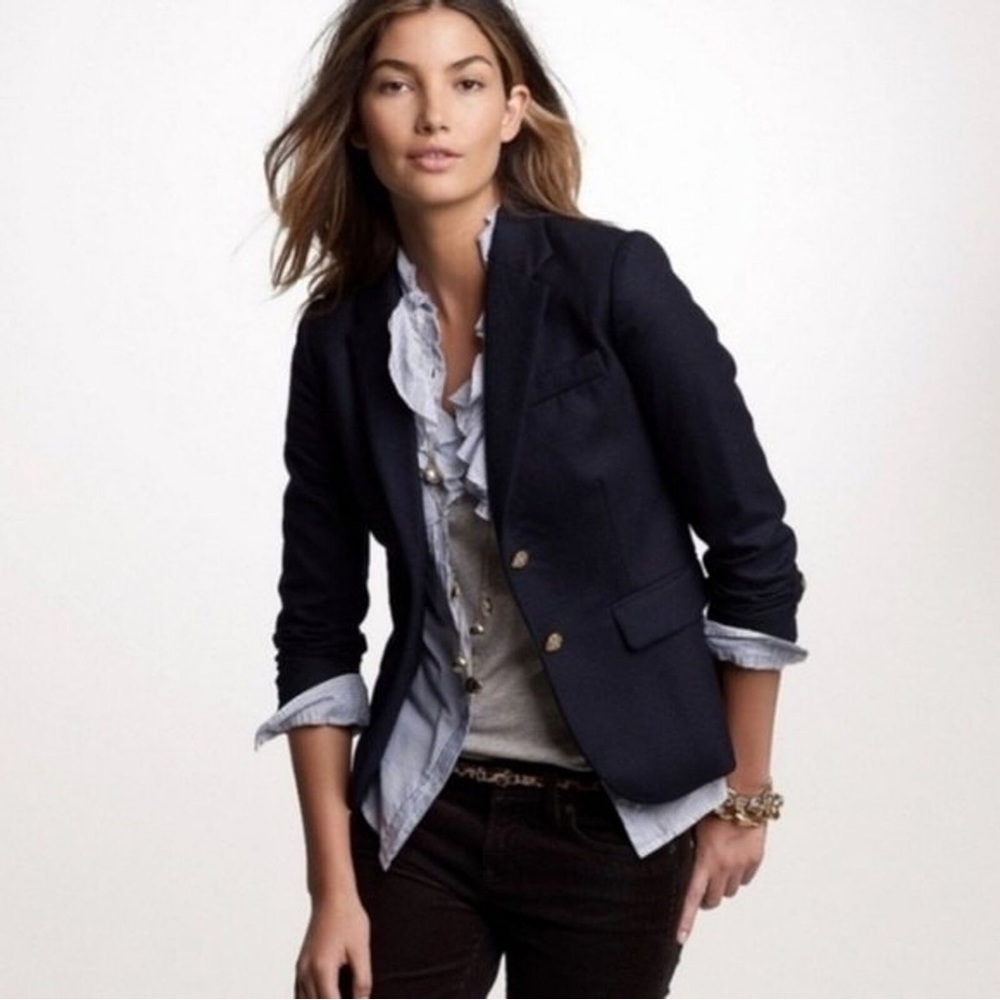 J.Crew Wool Navy Schoolboy Blazer Petite 0 XXS